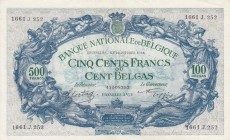 Belgium, 500 Francs-100 Belgas, 1943, XF, p109
 Serial Number: 1661.J.252
Estimate: 80-150 USD