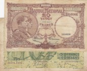 Belgium, FINE, total 2 banknote
50 Francs - 10 Belga, 1947, p106; 20 Francs, 1947, p111 , Serial Number: 3699L0856, 0120D0602
Estimate: 15-30 USD