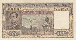 Belgium, 100 Francs, 1950, XF, p126
 Serial Number: 8046.R.672
Estimate: 30-60 USD
