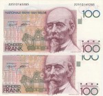 Belgium, 100 Francs , 1982/1994, AUNC, p142a
(total 2 banknotes), Serial Number: 22510165285-6
Estimate: 15-30 USD