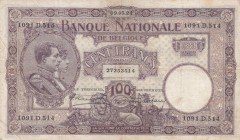 Belgium, 100 Franken, 1924, VF, p95
 Serial Number: 1091.D.514
Estimate: 50-100 USD
