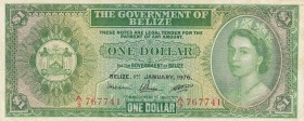 Belize, 1 Dollar, 1976, VF, p33c
Queen Elizabeth II. portrait, Serial Number: A/3767741
Estimate: 50-100 USD