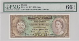 Belize, 20 Dollars, 1976, UNC, p37c
PMG 66 EPQ, Serial Number: E/3 362918
Estimate: 1000-2000 USD