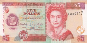 Belize, 5 Dollars, 1982, UNC, p58
 Serial Number: DQ089147
Estimate: 10-20 USD