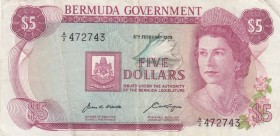Bermuda, 5 Dollars, 1970, VF(+), p24a
Queen Elizabeth II. Portrait, there is stain on the banknote, Serial Number: A/2 472743
Estimate: 30-60 USD
