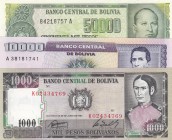 Bolivia, 1.000 Pesos Bolivianos, 10.000 Pesos Bolivianos and 50.000 Pesos Bolivianos, 1982/1984, UNC, p167, p169, p170, (Total 3 banknotes)
Estimate:...
