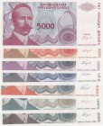 Bosnia and Herzegovina, UNC, Total 7 banknotes
5.000 Dinara, 1993, p152; 50.000 Dinara, 1993, p153; 100.000 Dinara, 1993, p154; 1.000.000 Dinara, 199...