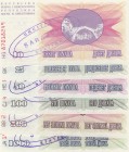 Bosnia Herzegovina, 10 Dinara, 25 Dinara, 50 Dinara, 100 Dinara and 1.000 Dinara, 1992, UNC, (Total 6 banknotes)
Estimate: 10-20 USD