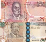 Botswana, 20 Pula, 50 Pula, 2009, 2014, UNC, p31a, p32c
 (2 banknotes), Serial Number: AA0120162, AB2683884
Estimate: 20-40 USD