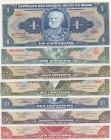 Brazil , 1 Cruzeiro, 2 Cruzeiros, 5 Cruzeiros, 10 Cruzeiros (2), 50 Cruzeiros and 100 Cruzeiros, UNC, (Total 7 banknotes)
Estimate: 50-100 USD
