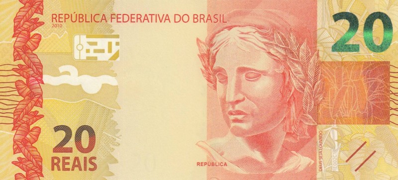 Brasil, 20 Reais, 2010, UNC, p255a
 Serial Number: AD043130288
Estimate: 10-20...