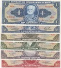 Brazil, 1 Cruzeiro, 2 Cruzeiros, 5 Cruzeiros, 10 Cruzeiros, 50 Cruzeiros and 100 Cruzeiros, UNC, (Total 5 banknotes)
Estimate: 25-50 USD