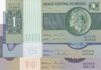 Brazil, Total 3 banknotes
1 Cruzeiro, 1970/1972, UNC, p191; 5 Cruzeiros, 1970/1980, UNC, p192; 10 Cruzeiros, 1970/1980, UNC, p193
Estimate: 10-20 US...