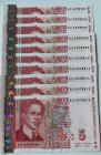 Bulgaria, 5 Leva, 2009, UNC, p116b
Consecutive serial number, total 10 banknotes, Serial Number: 0 4978905-06-07-08-09-10-11-12-13-14
Estimate: 60-1...