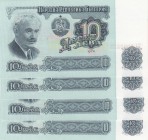 Bulgaria, 10 Leva , 1974, UNC, p96b, Total 4 banknotes
 Serial Number: NA 9070815-16-17-18
Estimate: 15-30 USD