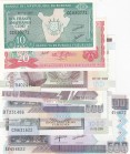 Burundi, Total 7 banknotes
10 Francs, 2007, UNC; 20 Francs, 1989, UNC; 50 Francs, 2005, UNC; 100 Francs, 2011, UNC; 500 Francs, 2013, UNC; 500 Francs...