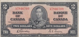 Canada, 2 Dollars, 1937, XF, p59b
 Serial Number: U/B 7846709
Estimate: 50-100 USD