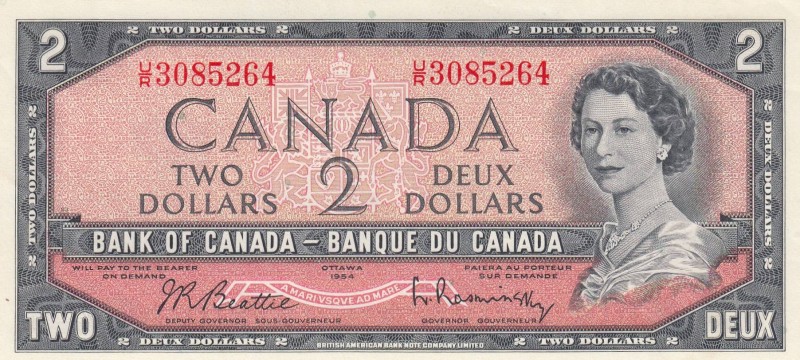 Canada, 2 Dollars, 1961-72, UNC (-), p76b
 Serial Number: U/R 308264
Estimate:...