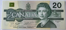 Canada, 20 Dollars, 1991, UNC, p97c
 Serial Number: AWH2161131
Estimate: 40-80 USD