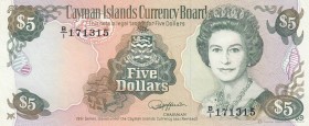 Cayman Islands, 5 Dollars, 1991, AUNC, p12a
Queen Elizabeth II. Portrait, Serial Number: B/1 171315
Estimate: 30-60 USD