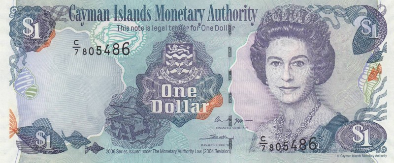 Ceyman Islands, 1 Dollar, 2006, UNC, p33d
Queen Elizabeth II portrait, Serial N...