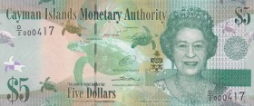 Cayman Islands, 5 Dollars, 2014, UNC, p39
Queen Elizabeth II. Portrait, Serial Number: D/2000417
Estimate: 10-20 USD