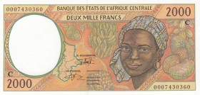 Central African States, 2.000 Francs, 1993, UNC, p103Ca
 Serial Number: 0007430360
Estimate: 10-20 USD