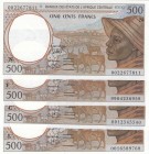 Central African States, 500 Francs, 1999, UNC, p301, (Total 4 banknotes)
Estimate: 25-50 USD