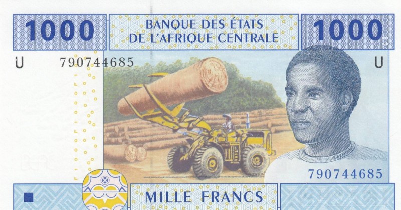 Central African States, 1000 Francs, 2002, UNC, p507f
 Serial Number: 790744685...