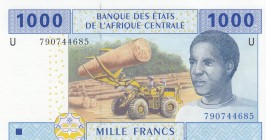 Central African States, 1000 Francs, 2002, UNC, p507f
 Serial Number: 790744685
Estimate: 15-30 USD
