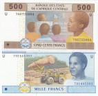 Central African States, 500 Francs and 1.000 Francs, 2002, UNC, p206Ue, p207Ue, (Total 2 banknotes)
Cameroun
Estimate: 15-30 USD