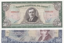 Chile, 50 Escudos and 100 Escudos, 19070-1973, AUNC, p140b, p141a, (Total 2 banknotes)
Estimate: 10-20 USD