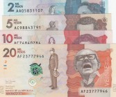 Colombia, Total 4 banknotes
2.000 Pesos, 2015, UNC, p458; 5.000 Pesos, 2016, UNC, p459; 10.000 Pesos, 2016, UNC, p460; 20.000 Pesos, 2017, UNC, pNew...