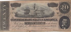 United States of America, 20 Dollars, 1864, FINE, p69
 Serial Number: 7881
Estimate: 40-80 USD