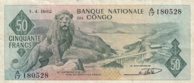 Congo Democratic Republic, 50 Francs, 1962, VF, p5
 Serial Number: 180528
Estimate: 40-80 USD