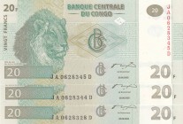 Congo Democratic Republic, 20 Francs, 
20 Francs(3), 2003, UNC, p94 (Total 3 banknotes)
Estimate: 10-20 USD