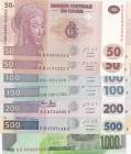 Congo Democratic Republic, Total 7 banknotes
50 Francs(2), 2013, UNC; 100 Frank(2), 2007, UNC and UNC(-); 200 Frank, 2013, UNC; 500 Frank, 2013, UNC(...