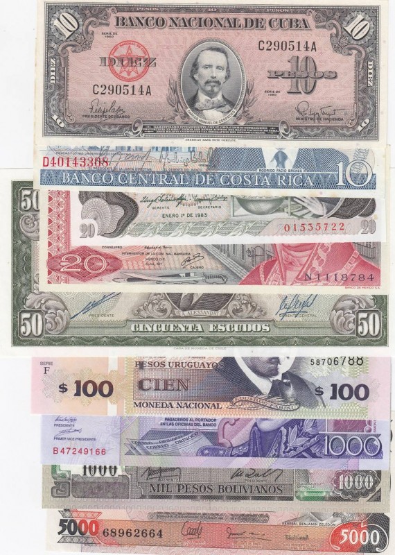 Costa Rıca, UNC, 
total 9 banknotes,some stains,at Costa Rica 10
Estimate: 40-...