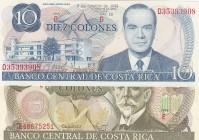 Costa Rica, Different 2 banknotes
10 Colones, 1985, UNC, p237b; 50 Colones, 1993, AUNC, p257a
Estimate: 15-30 USD