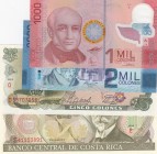 Costa Rica, Total 4 banknotes
1.000 Colones, 2009, UNC, p274, polymer plastic; 2.000 Colones, 2013, UNC, p275; 5 Colones, 1989, UNC, p236; 50 Colones...