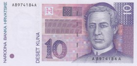 Croatia, 10 Kuna, 1993, UNC, p29
 Serial Number: A8974184A
Estimate: 10-20 USD