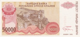 Croatia, 50.000 Dinara, 1993, UNC, pr21
 Serial Number: A1245658
Estimate: 10-20 USD