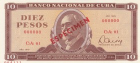 Cuba, 10 Pesos , 1978, UNC, p104b, SPECİMEN 
 Serial Number: CA01 00000
Estimate: 15-30 USD