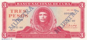 Cuba, 3 Pesos, 1985, UNC, p107s2, SPECIMEN
 Serial Number: CG00 0000000
Estimate: 15-30 USD