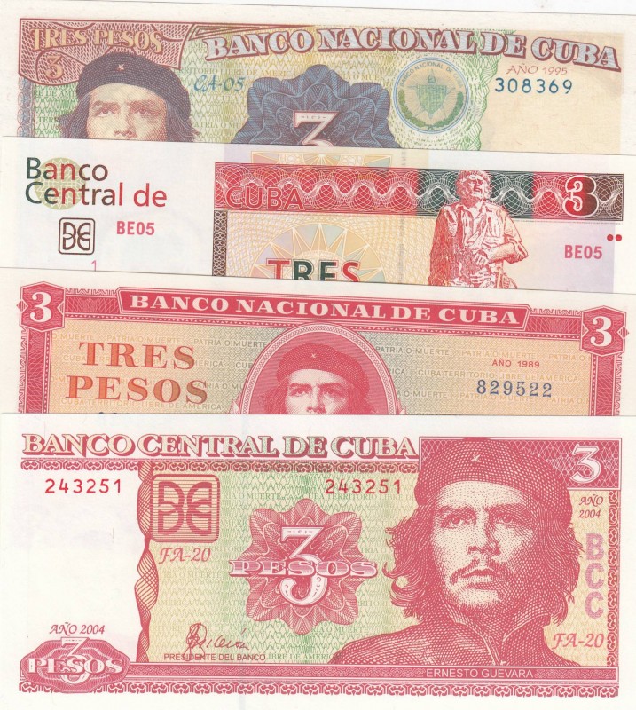 Cuba, 3 Pesos, 1989, 1995, 2004, 2017, UNC, p107b, p113, p127a, pFX47
Total 4 b...