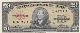 Cuba, 20 Pesos, 1960, XF, p80c
 Serial Number: L265792A
Estimate: 10-20 USD