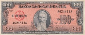 Cuba, 100 Pesos, 1959, XF, p93a
 Serial Number: A624841A
Estimate: 10-20 USD