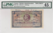 Cyprus, 5 Shillings, 1941, XF, p22s, SPECIMEN
PMG 45 , Serial Number: D/3 00001
Estimate: 200-400 USD