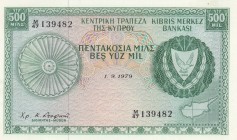 Cyprus, 500 Mils, 1979, UNC (-), p42c
 Serial Number: M47139482
Estimate: 50-100 USD
