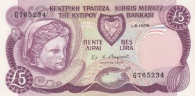 Cyprus, 5 Pounds, 1979, XF, p47
 Serial Number: G765234
Estimate: 40-80 USD